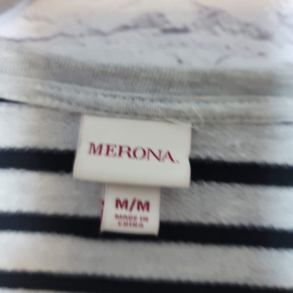 Merona Womens Grey Black Striped Long Sleeve Drawstring Waist Knit Dress Size M - Picture 2 of 7